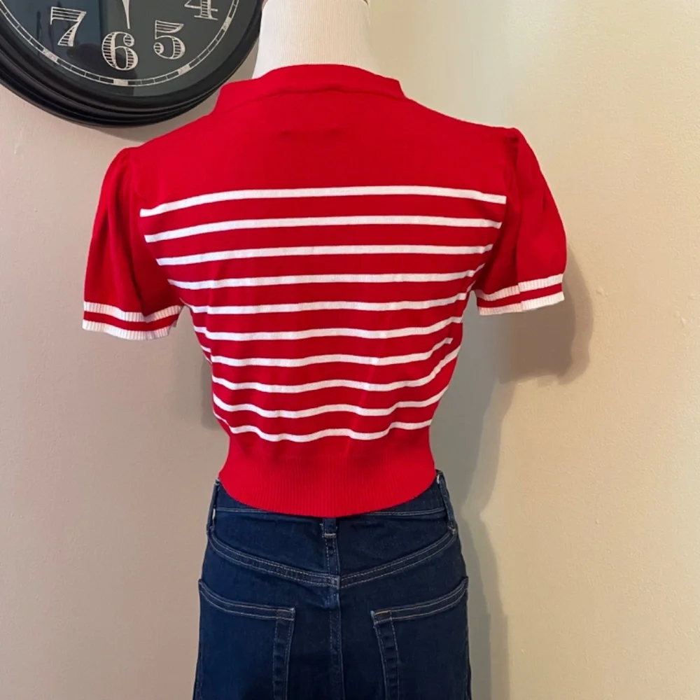 Red and White Striped Women's Top - Picture 3 of 7